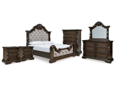 Signature Design by Ashley® Maylee King Upholstered Bed Dresser Mirror Chest and 2 Nightstands - B947B13