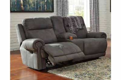 Ashley Austere Reclining Loveseat with Console in Gray - 3840194