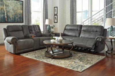 Ashley Austere Reclining Loveseat with Console in Gray - 3840194